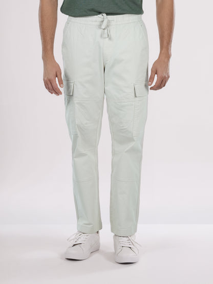 Celio Men White Solid Straight Fit Cotton Trousers