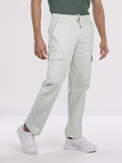 Celio Men White Solid Straight Fit Cotton Trousers