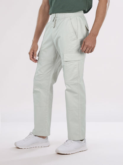 Celio Men White Solid Straight Fit Cotton Trousers