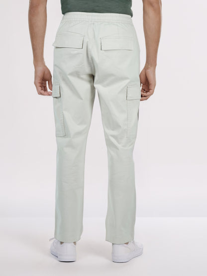 Celio Men White Solid Straight Fit Cotton Trousers