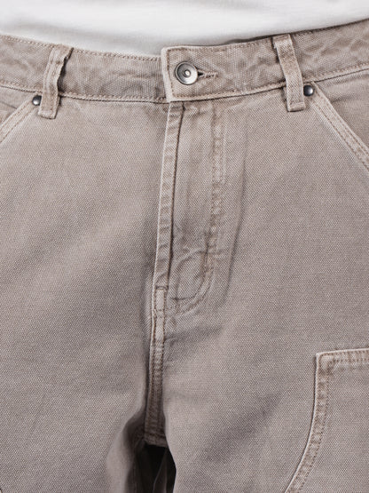 Celio* Men Beige Solid Baggy Fit Cotton Trousers