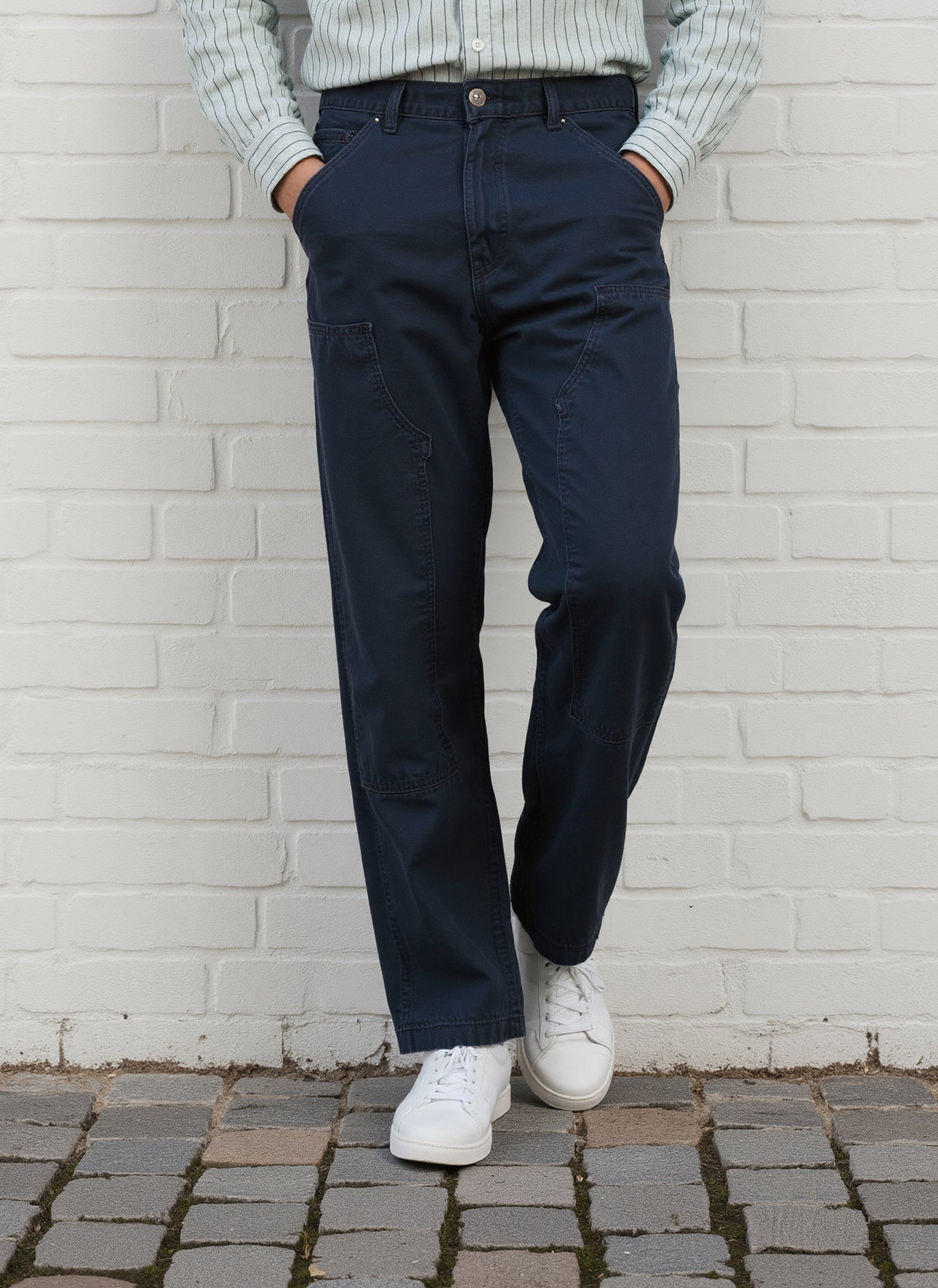 Celio* Men Blue Solid Baggy Fit Cotton Trousers