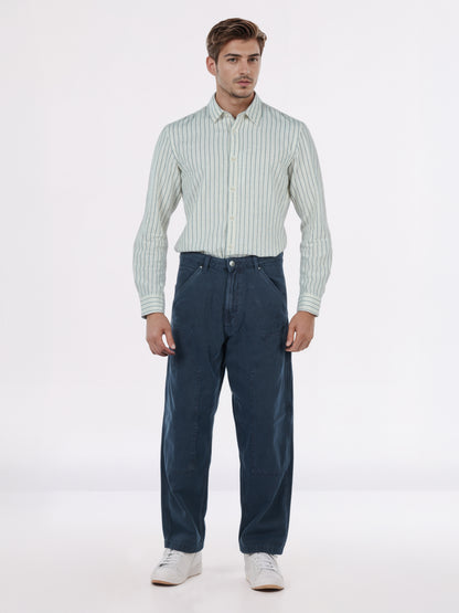 Celio* Men Blue Solid Baggy Fit Cotton Trousers