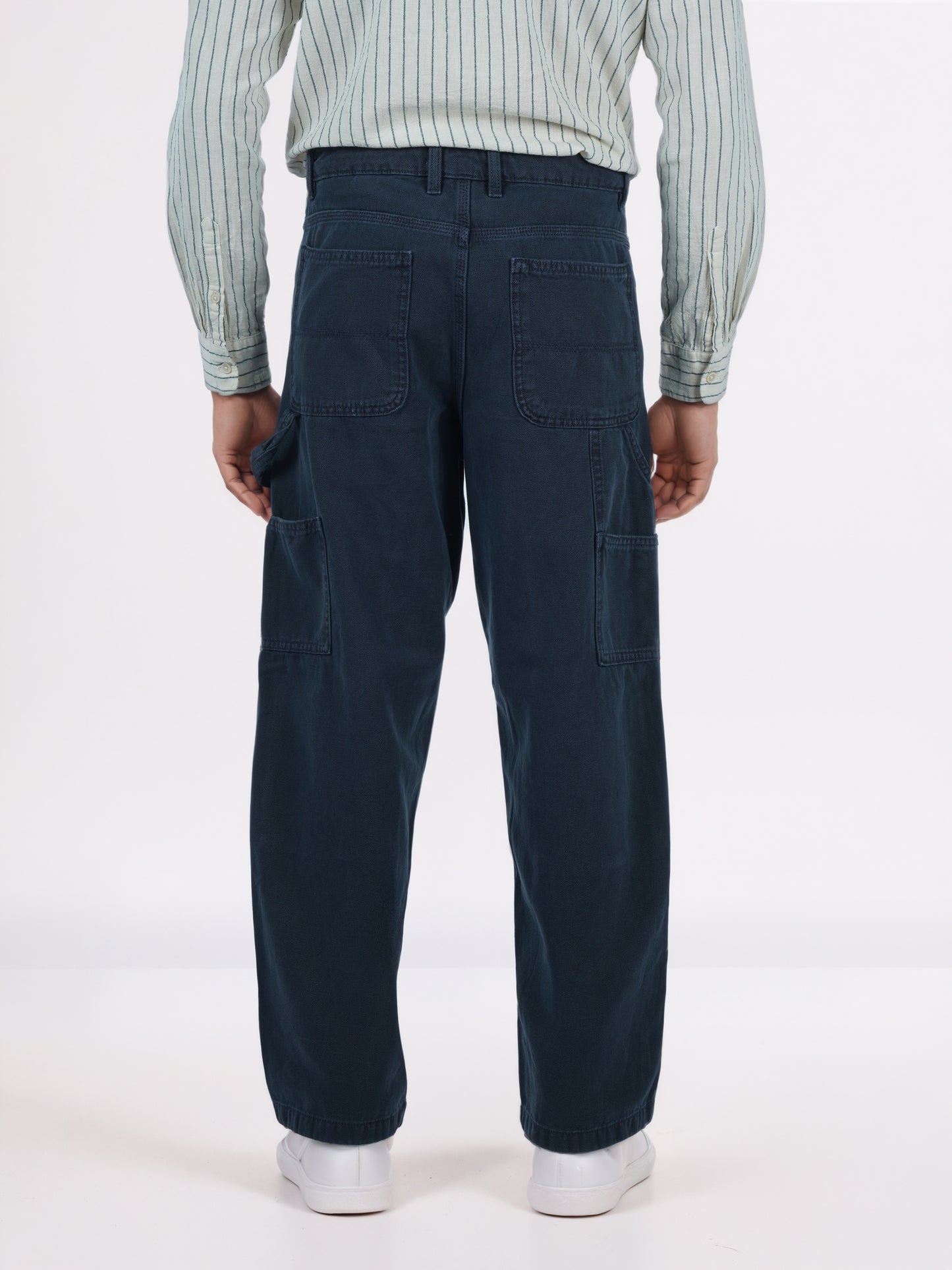 Celio* Men Blue Solid Baggy Fit Cotton Trousers