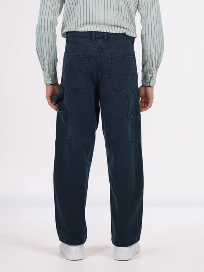 Celio* Men Blue Solid Baggy Fit Cotton Trousers