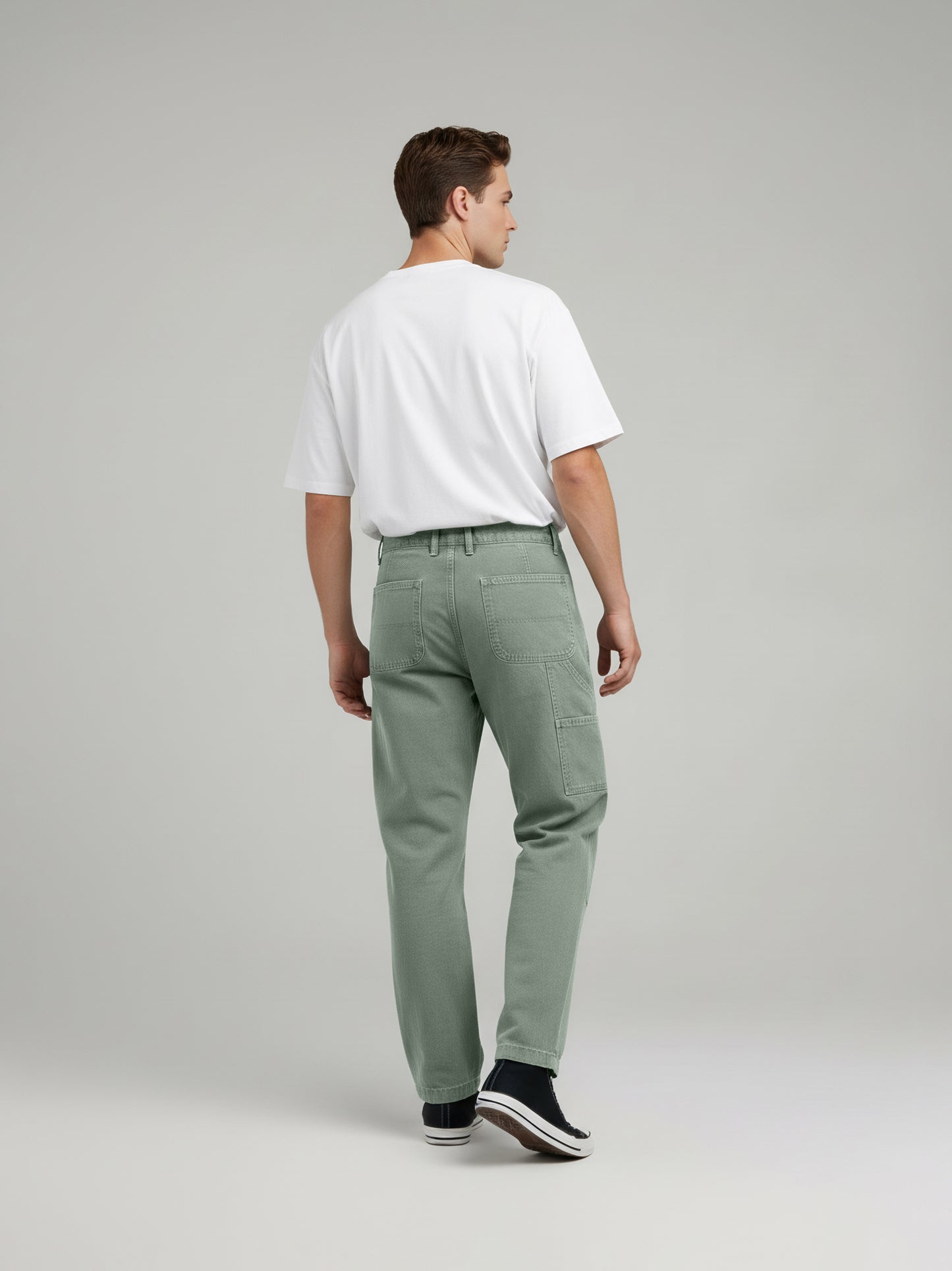 Celio* Men Olive Solid Relaxed Fit Cotton Trousers