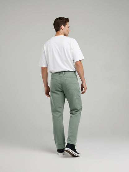 Celio* Men Olive Solid Relaxed Fit Cotton Trousers