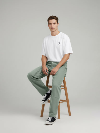 Celio* Men Olive Solid Relaxed Fit Cotton Trousers