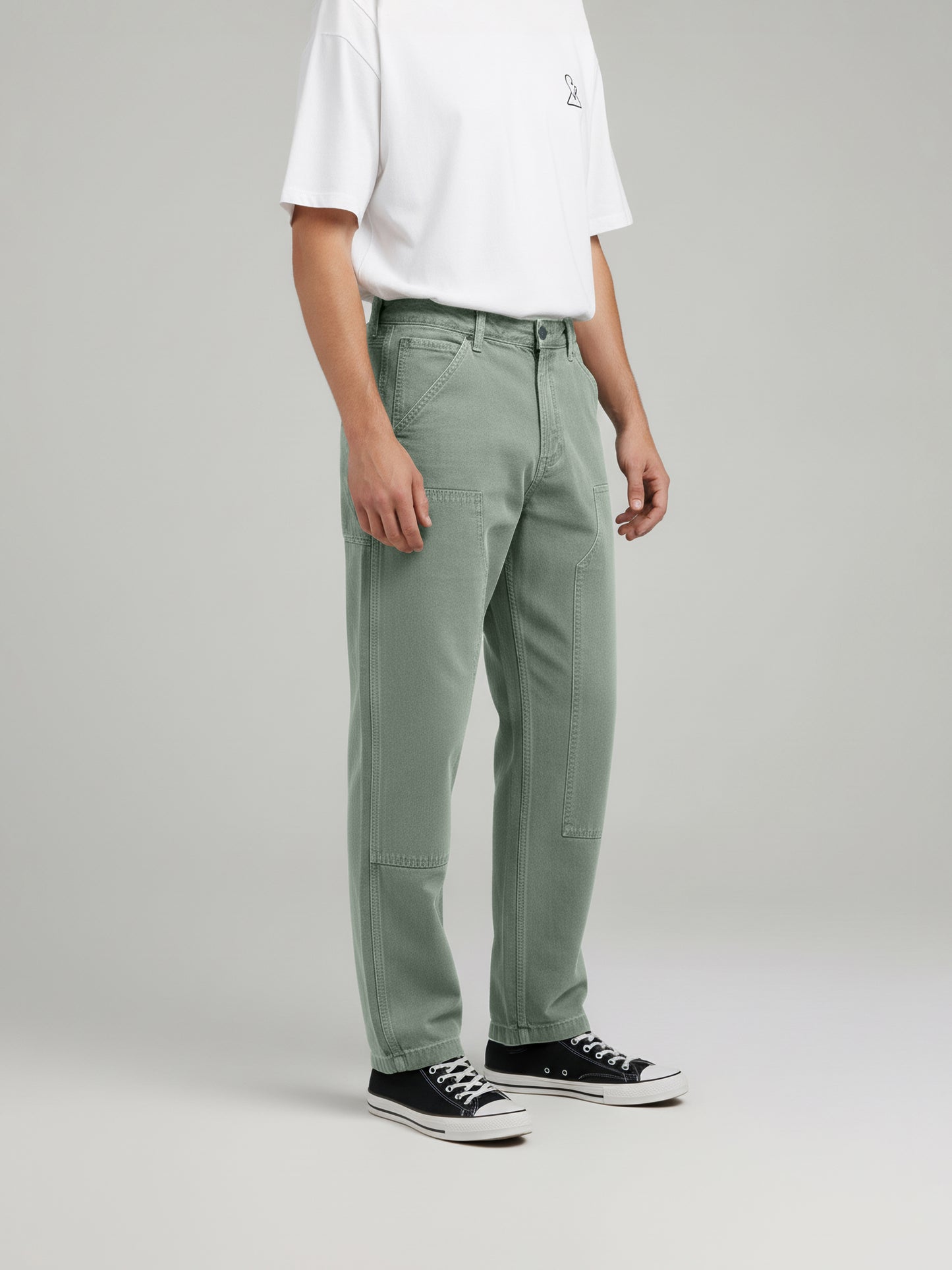 Celio* Men Olive Solid Relaxed Fit Cotton Trousers