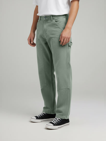 Celio* Men Olive Solid Relaxed Fit Cotton Trousers