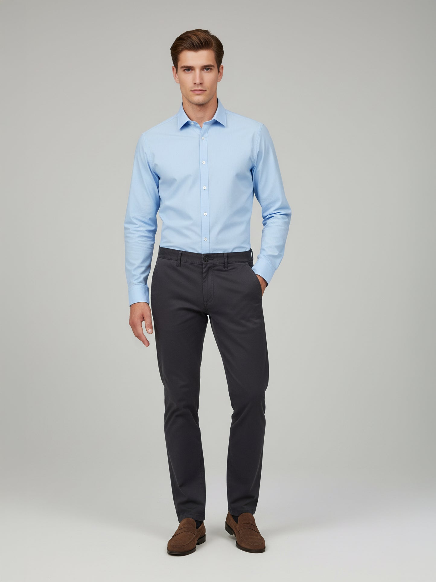 Celio* Men Grey Solid Straight Fit Cotton Trousers