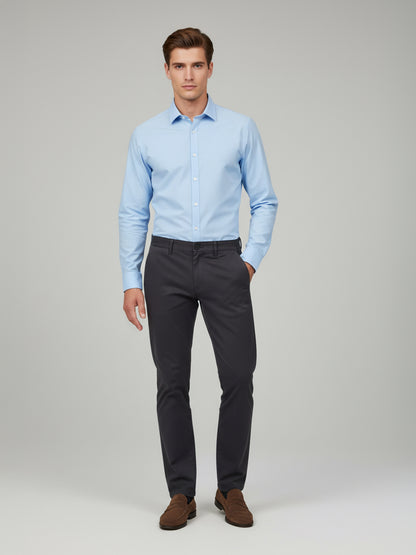 Celio* Men Grey Solid Straight Fit Cotton Trousers