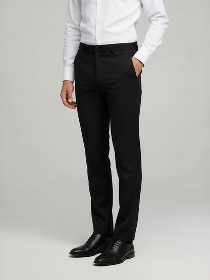 Celio* Men Black Solid Slim Fit Cotton Trousers