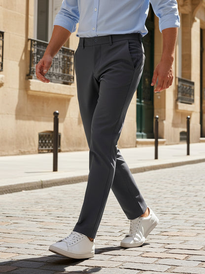 Celio* Men Grey Solid Slim Fit Cotton Trousers