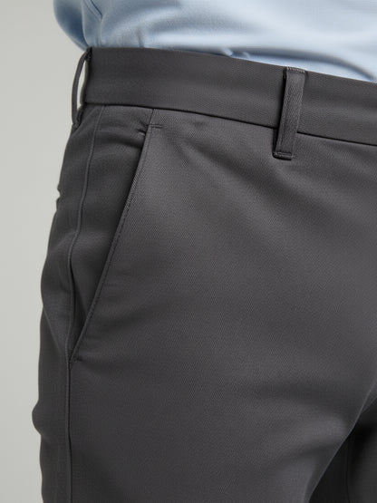 Celio* Men Grey Solid Slim Fit Cotton Trousers