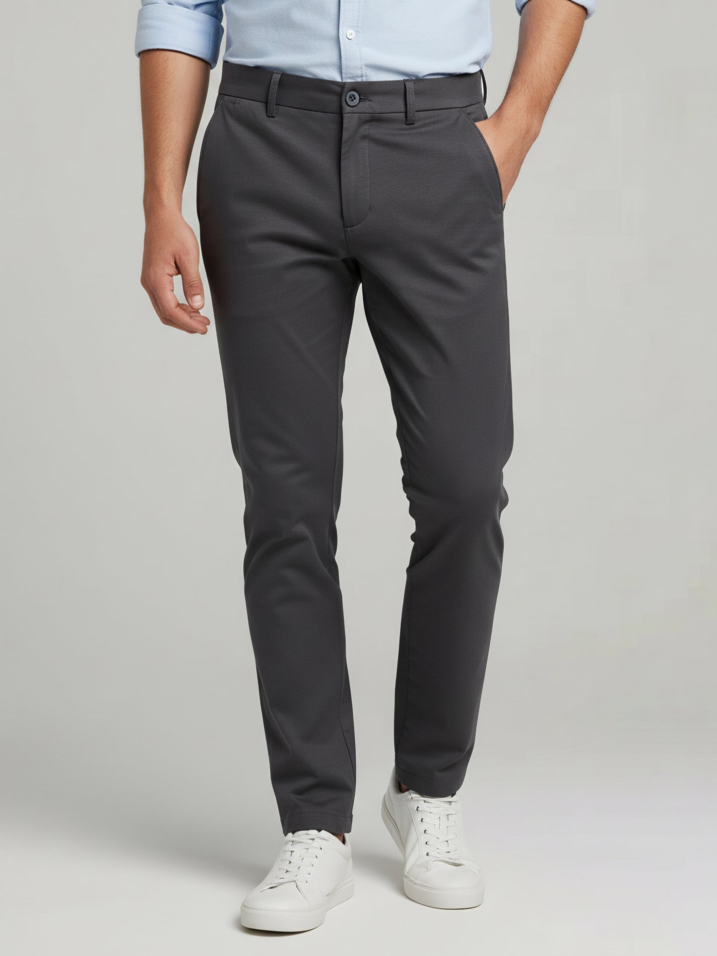 Celio* Men Grey Solid Slim Fit Cotton Trousers