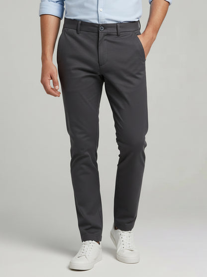 Celio* Men Grey Solid Slim Fit Cotton Trousers