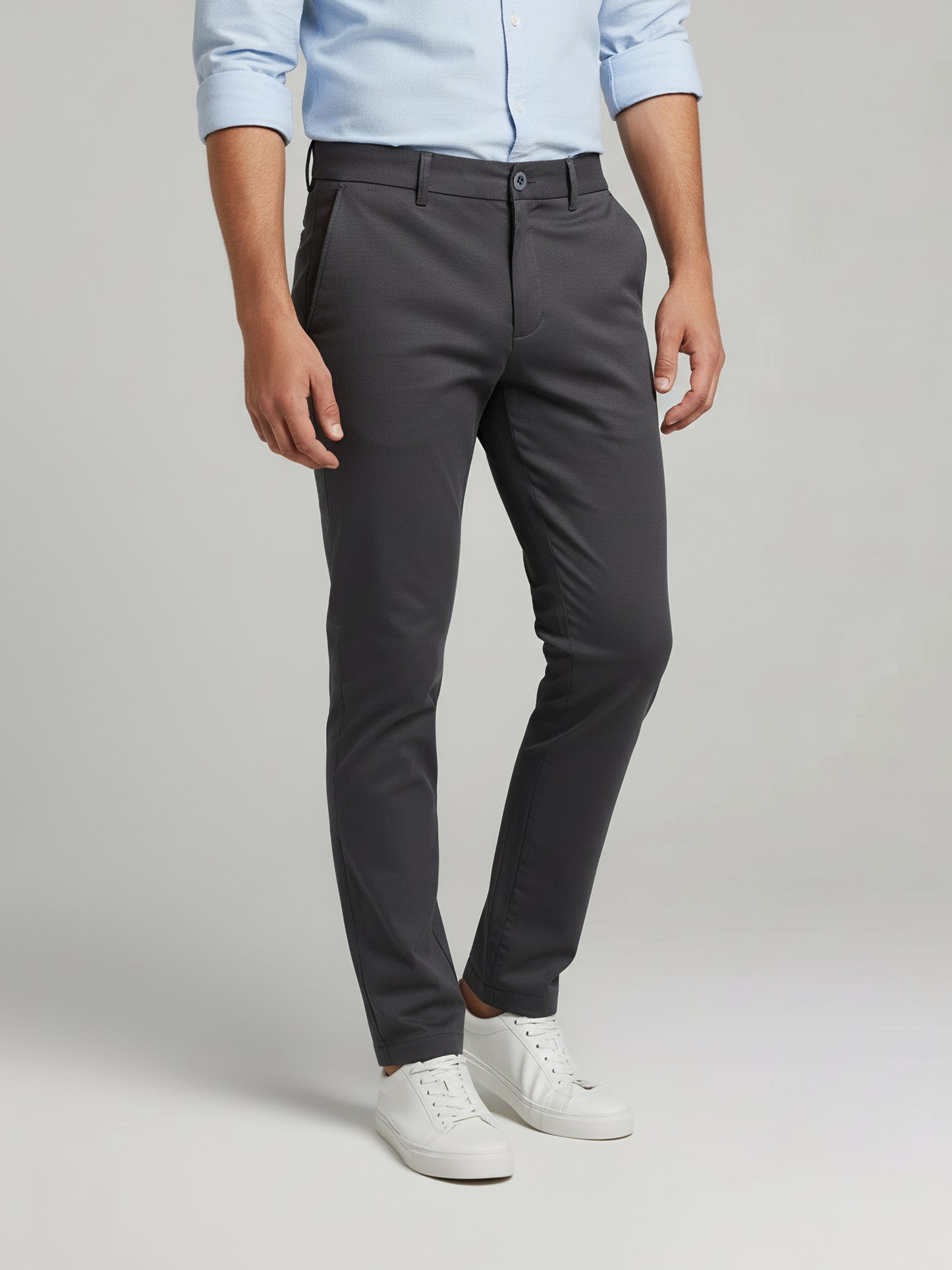 Celio* Men Grey Solid Slim Fit Cotton Trousers