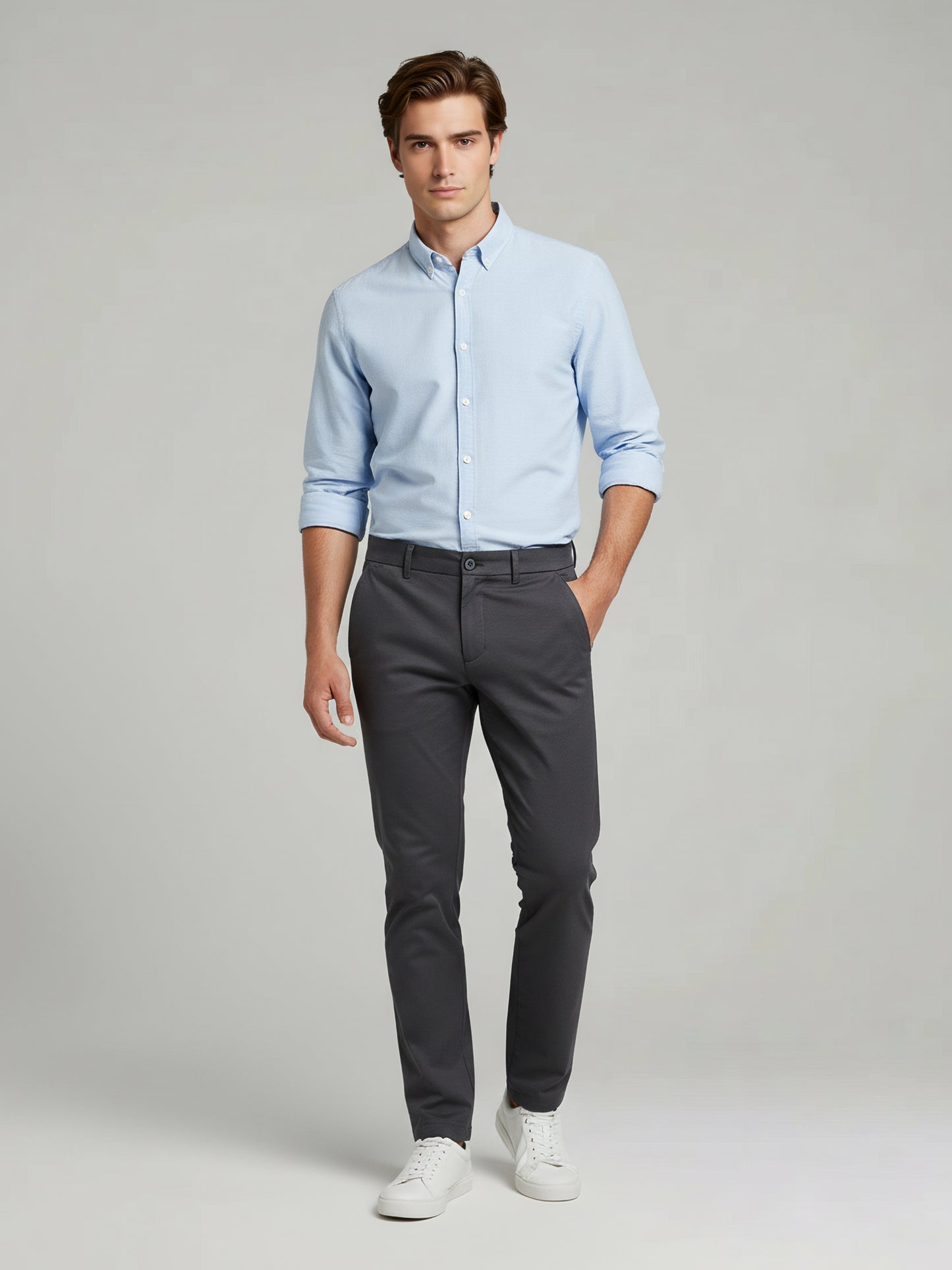 Celio* Men Grey Solid Slim Fit Cotton Trousers
