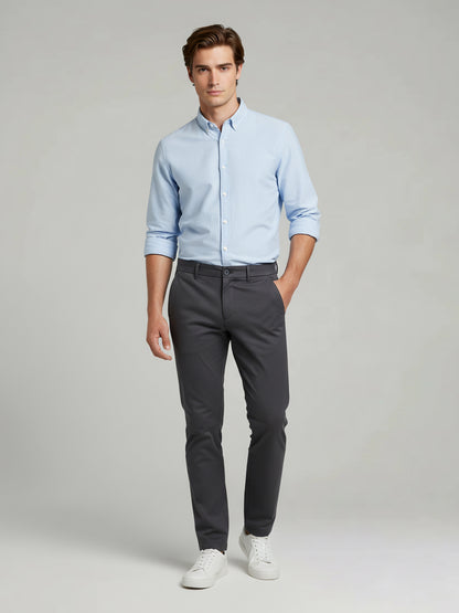 Celio* Men Grey Solid Slim Fit Cotton Trousers