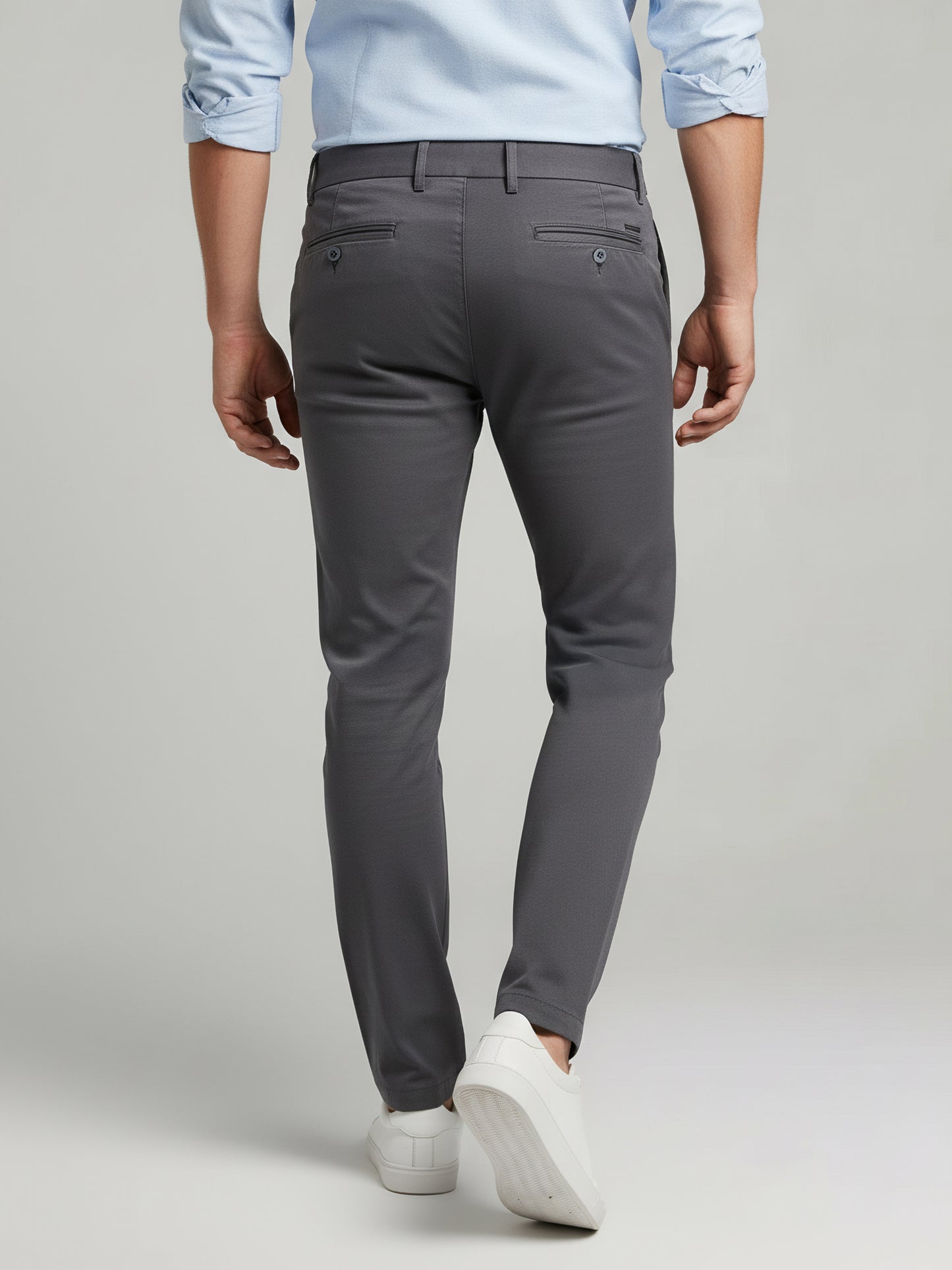 Celio* Men Grey Solid Slim Fit Cotton Trousers
