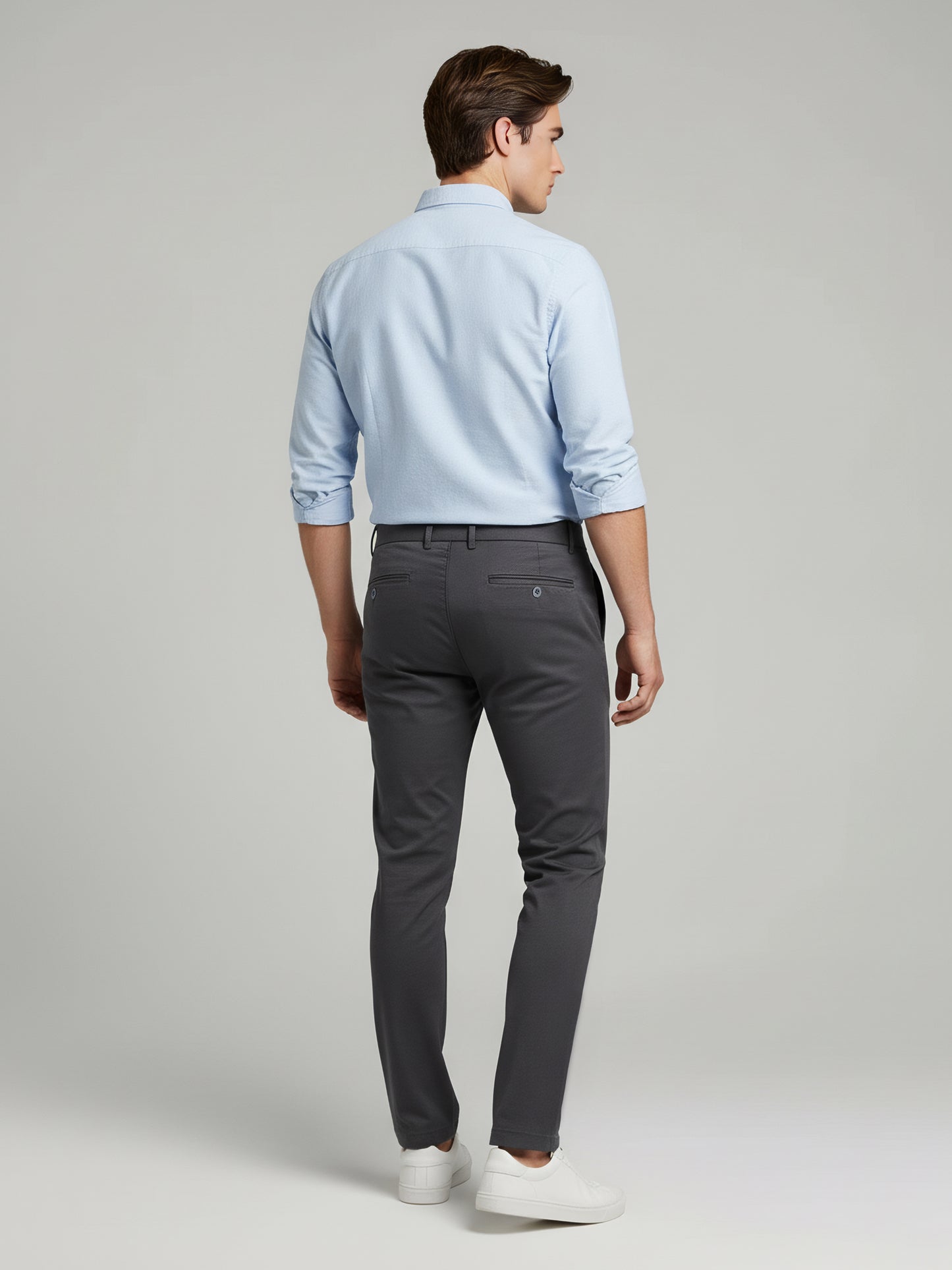 Celio* Men Grey Solid Slim Fit Cotton Trousers