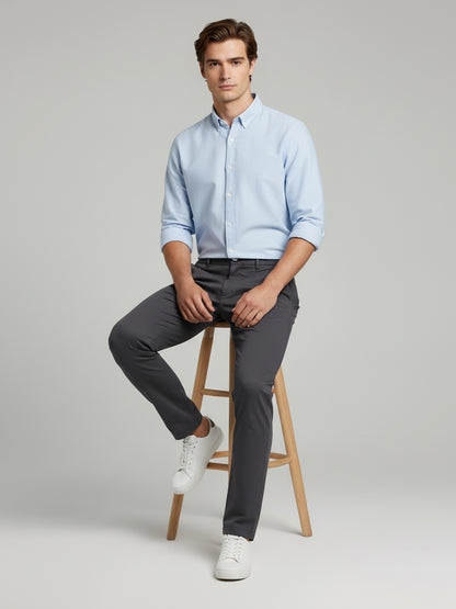 Celio* Men Grey Solid Slim Fit Cotton Trousers