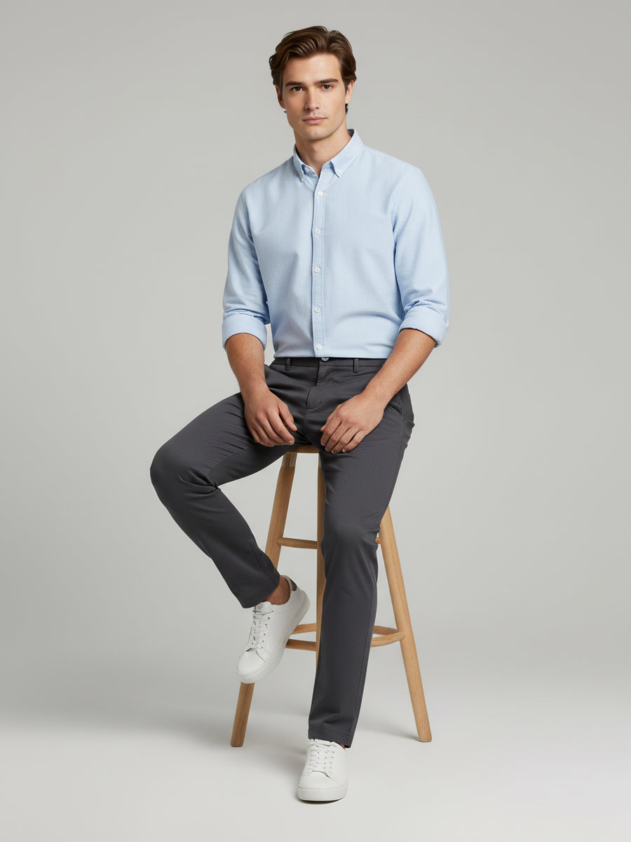 Celio* Men Grey Solid Slim Fit Cotton Trousers