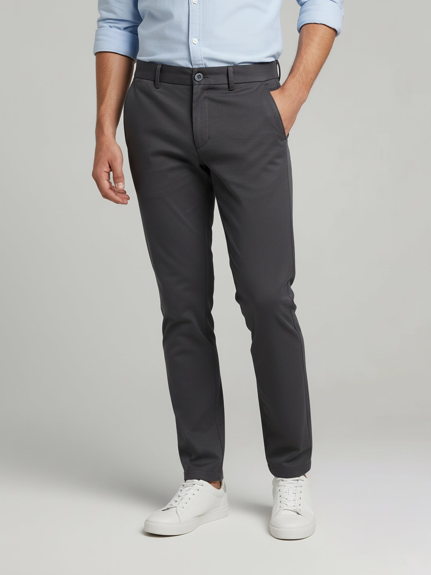 Celio* Men Grey Solid Slim Fit Cotton Trousers