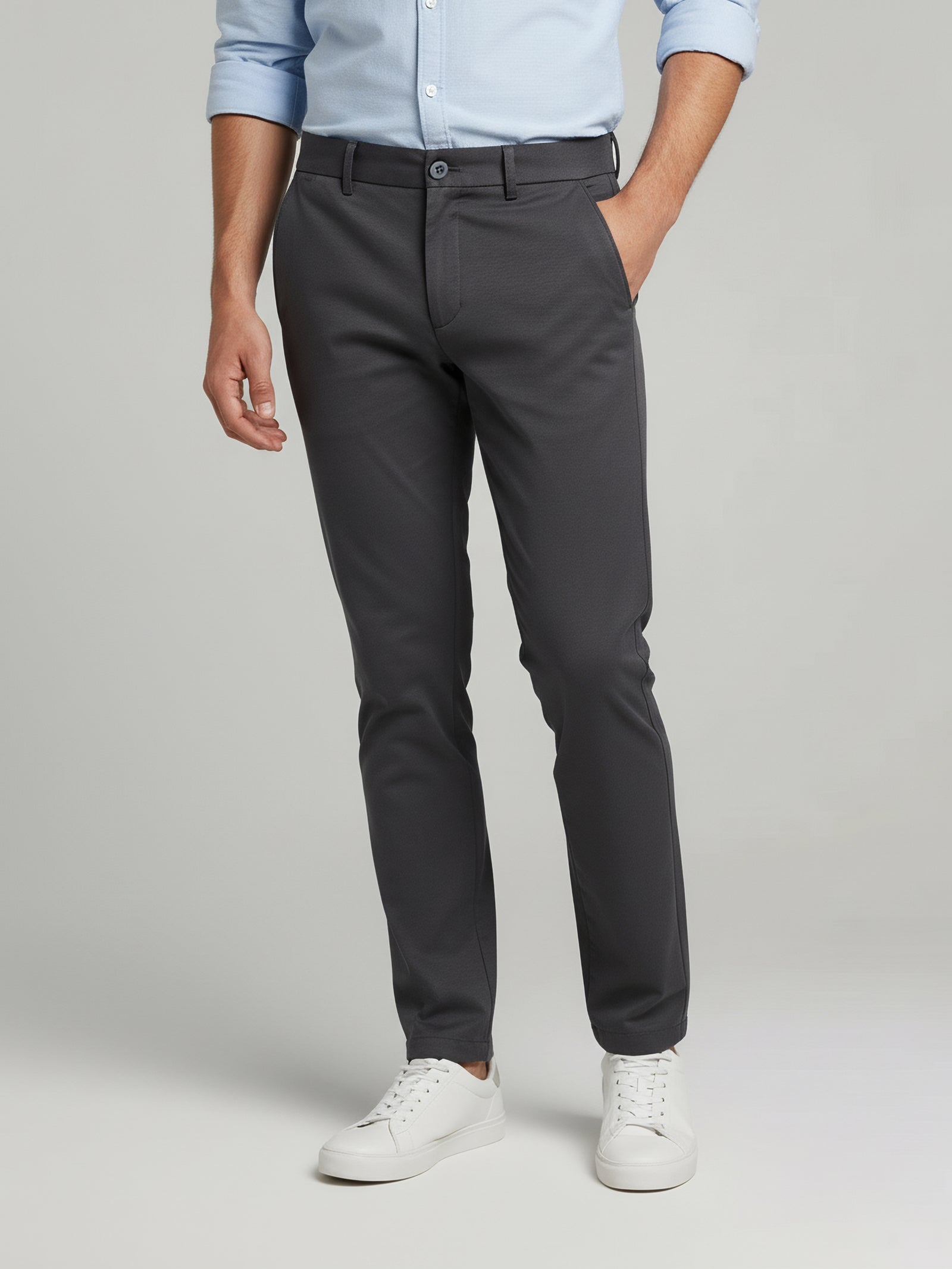 Celio* Men Grey Solid Slim Fit Cotton Trousers