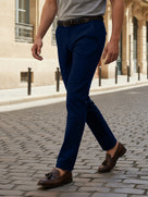 Celio* Men Navy Blue Solid Slim Fit Cotton Trousers