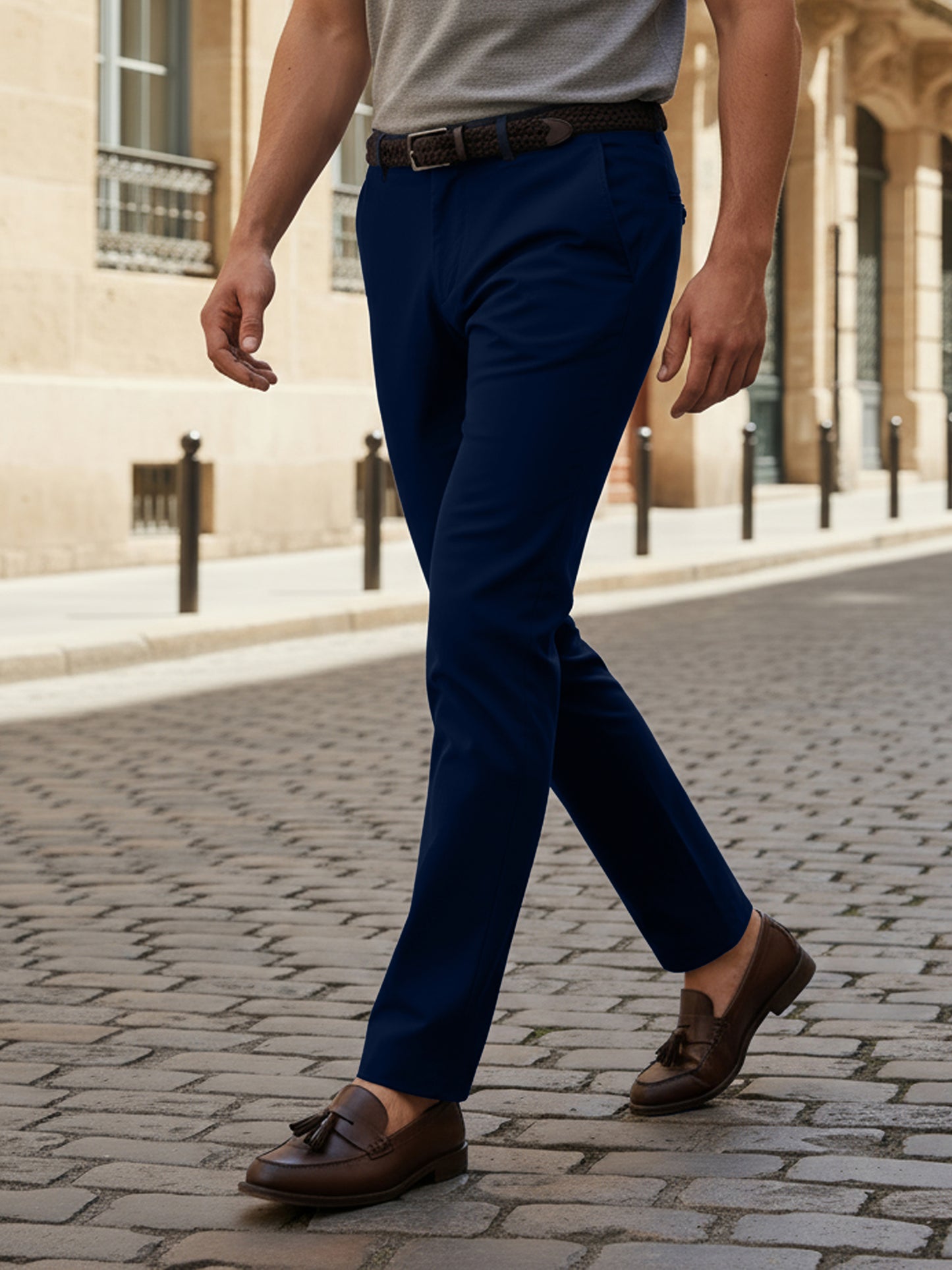 Celio* Men Navy Blue Solid Slim Fit Cotton Trousers