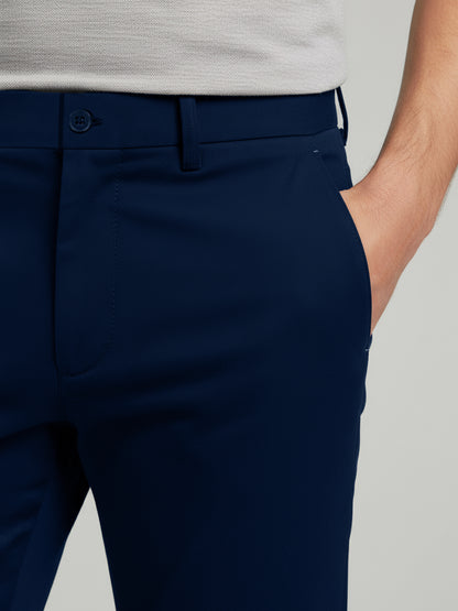 Celio* Men Navy Blue Solid Slim Fit Cotton Trousers