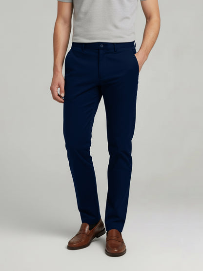 Celio* Men Navy Blue Solid Slim Fit Cotton Trousers