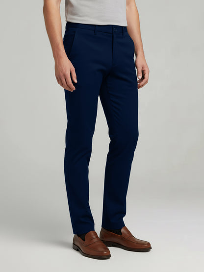 Celio* Men Navy Blue Solid Slim Fit Cotton Trousers
