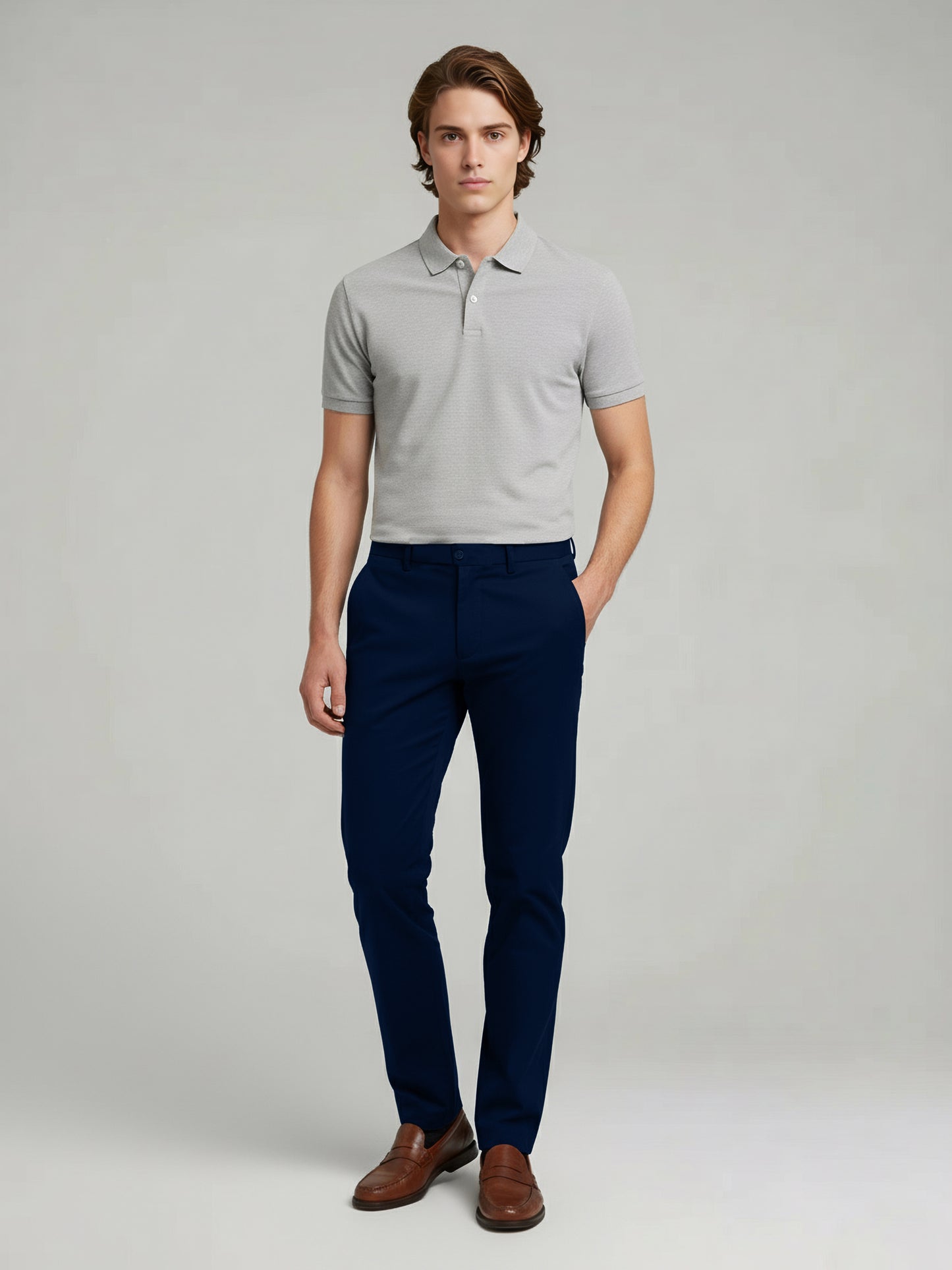Celio* Men Navy Blue Solid Slim Fit Cotton Trousers