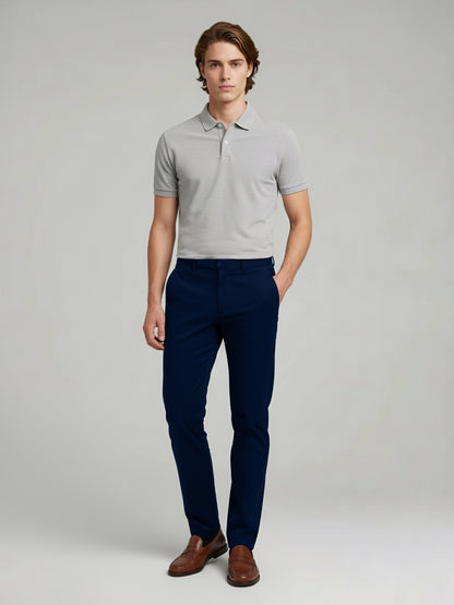 Celio* Men Navy Blue Solid Slim Fit Cotton Trousers