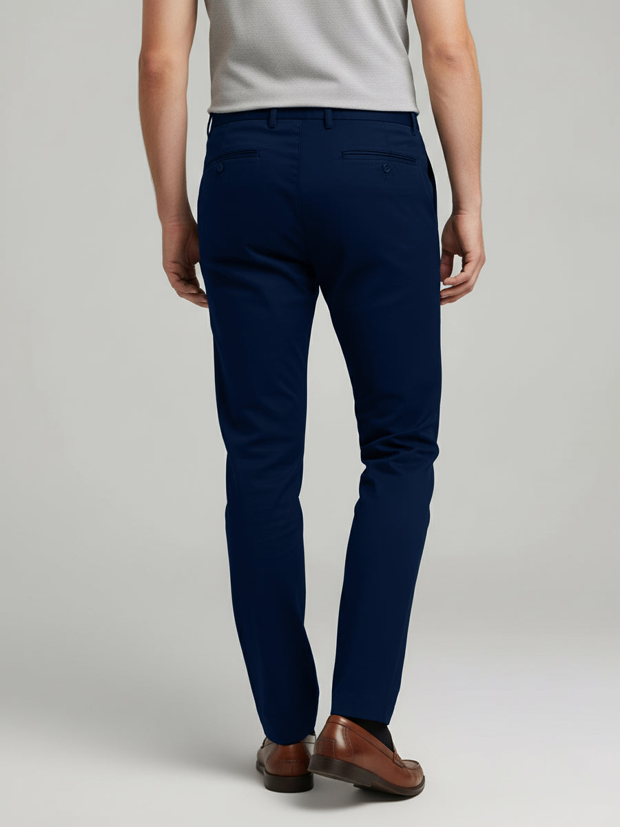 Celio* Men Navy Blue Solid Slim Fit Cotton Trousers