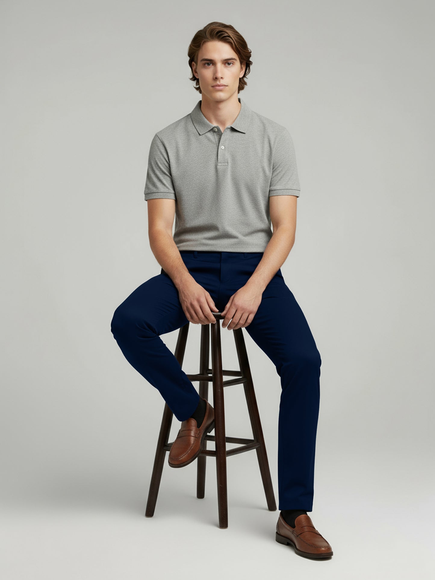 Celio* Men Navy Blue Solid Slim Fit Cotton Trousers