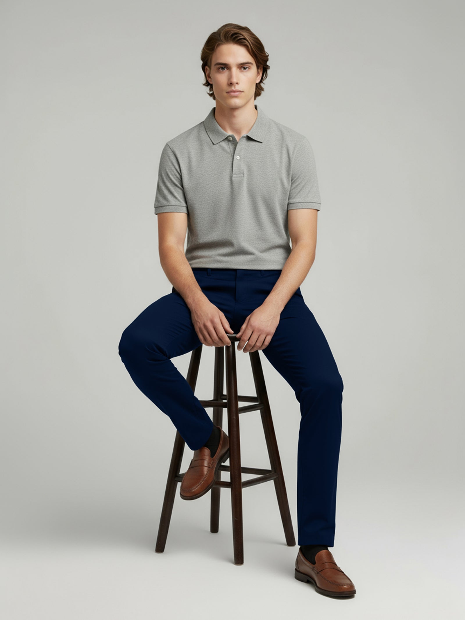 Celio* Men Navy Blue Solid Slim Fit Cotton Trousers