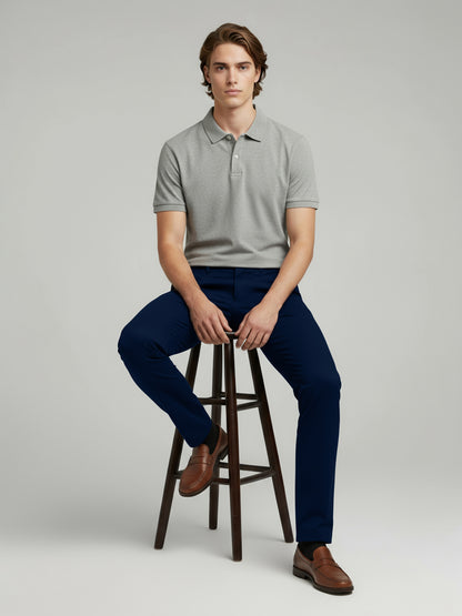 Celio* Men Navy Blue Solid Slim Fit Cotton Trousers