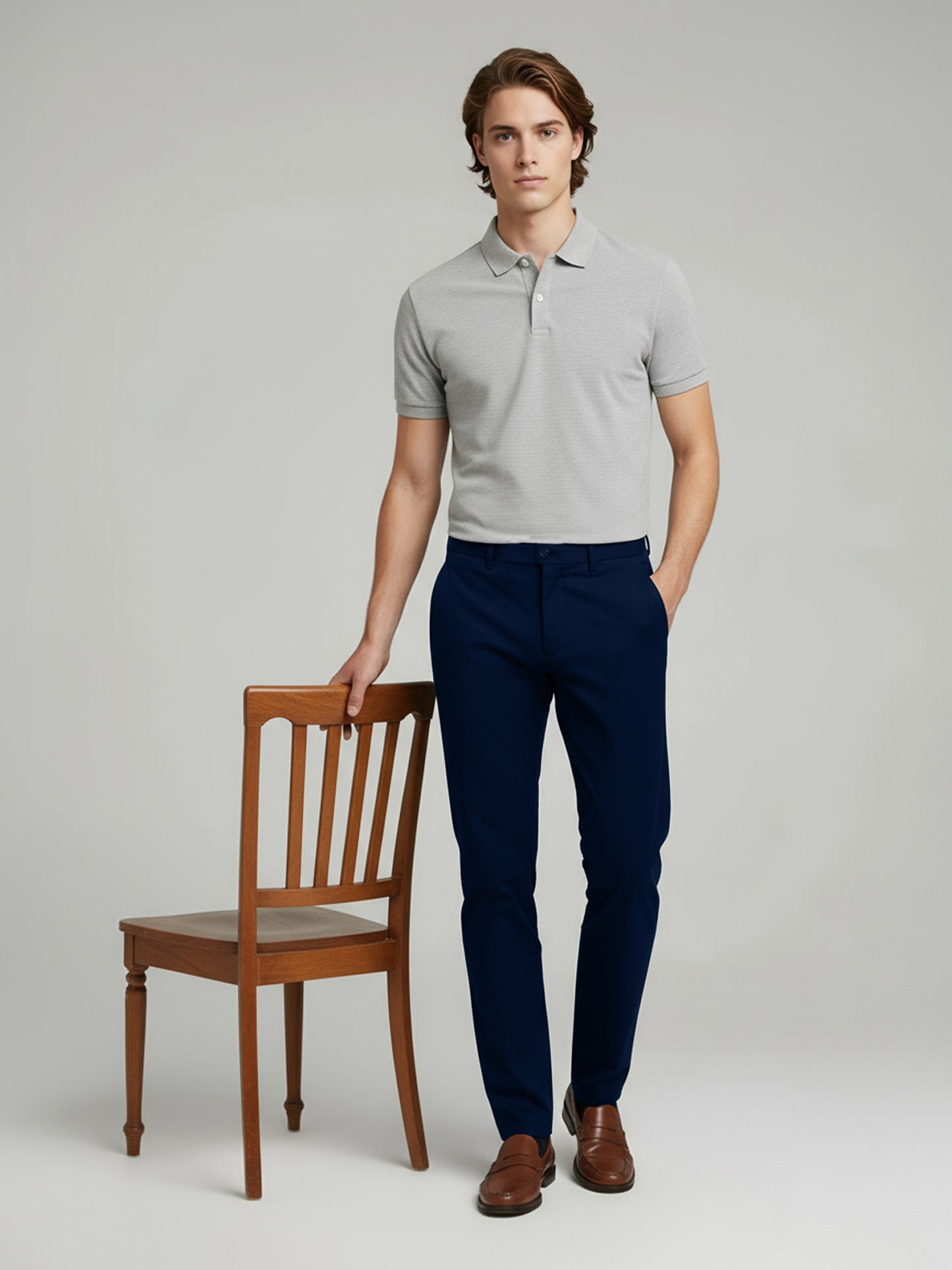 Celio* Men Navy Blue Solid Slim Fit Cotton Trousers