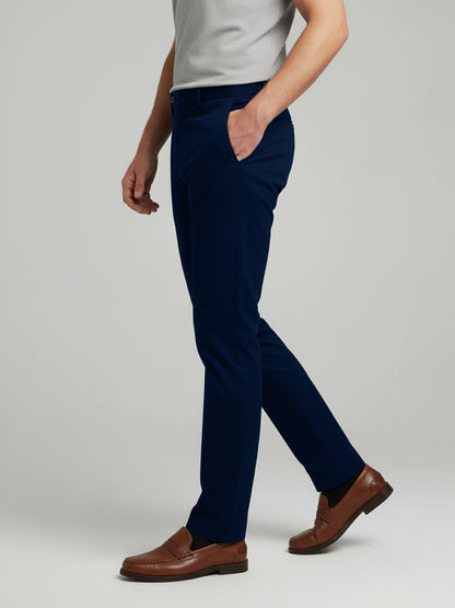 Celio* Men Navy Blue Solid Slim Fit Cotton Trousers