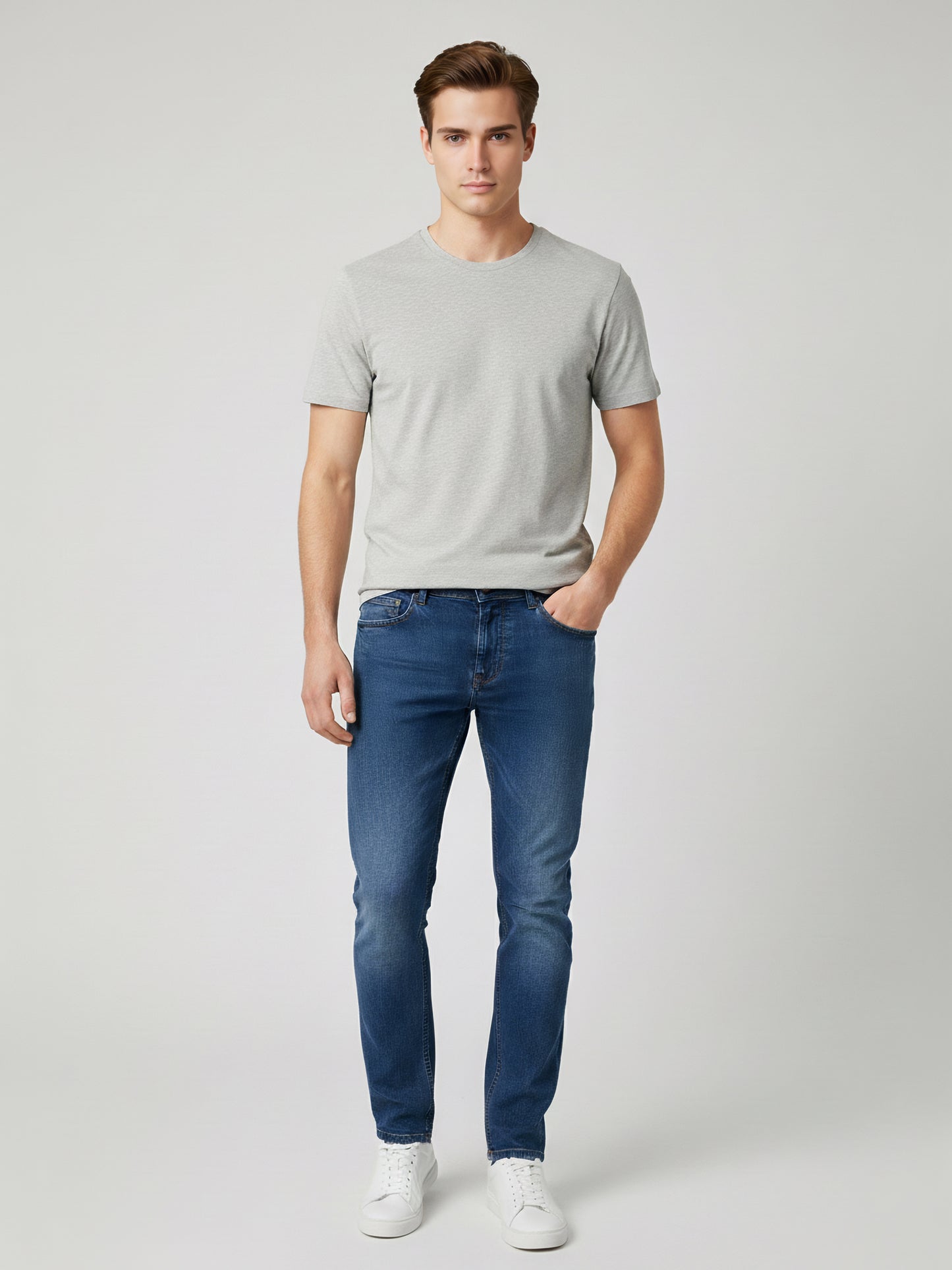 Celio Men Blue Solid Slim Fit Cotton-Blend Jeans