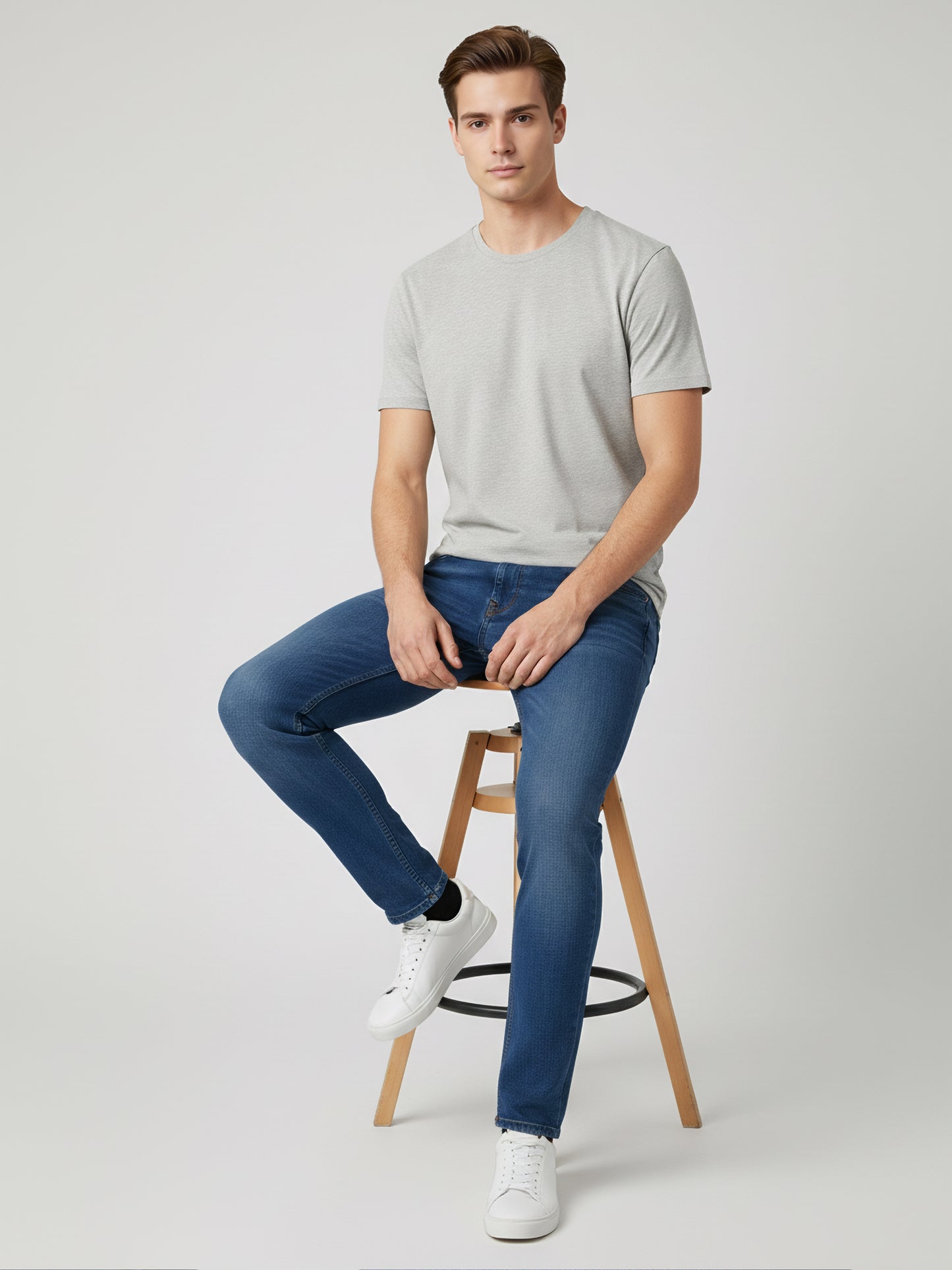 Celio Men Blue Solid Slim Fit Cotton-Blend Jeans