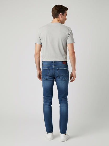 Celio Men Blue Solid Slim Fit Cotton-Blend Jeans