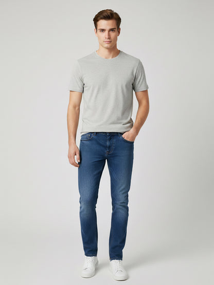 Celio Men Blue Solid Slim Fit Cotton-Blend Jeans