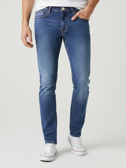 Celio Men Blue Solid Slim Fit Cotton-Blend Jeans