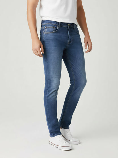 Celio Men Blue Solid Slim Fit Cotton-Blend Jeans