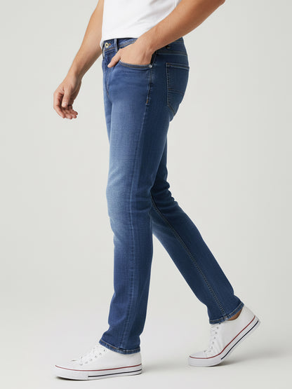 Celio Men Blue Solid Slim Fit Cotton-Blend Jeans